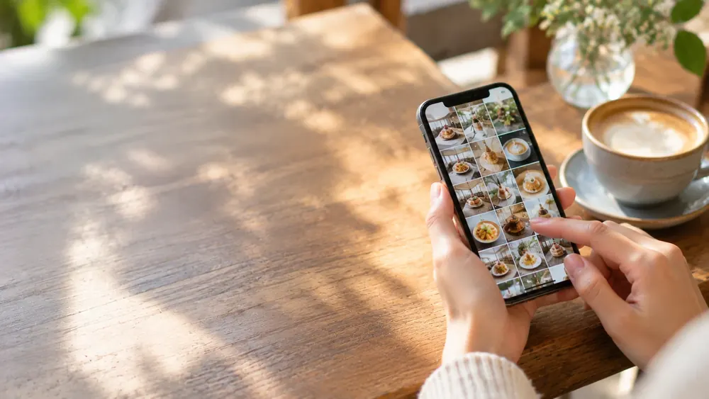 料理の投稿が並ぶスマートフォンの画面